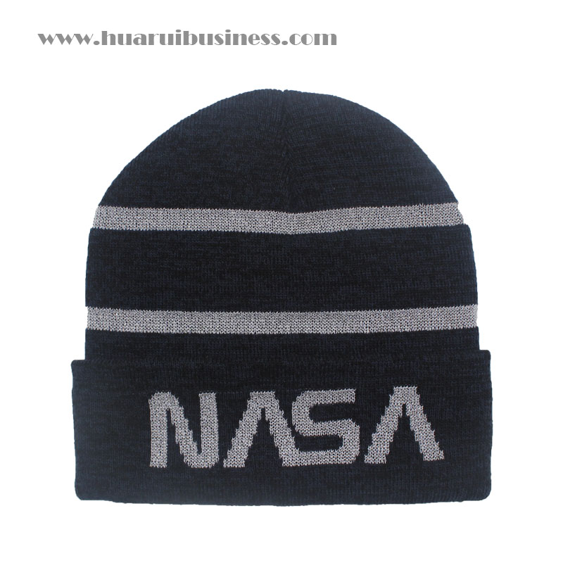 Pellicce a maglia acrilica, cappello, tuque, unisex, berretto invernale con strisce riflettenti e logo