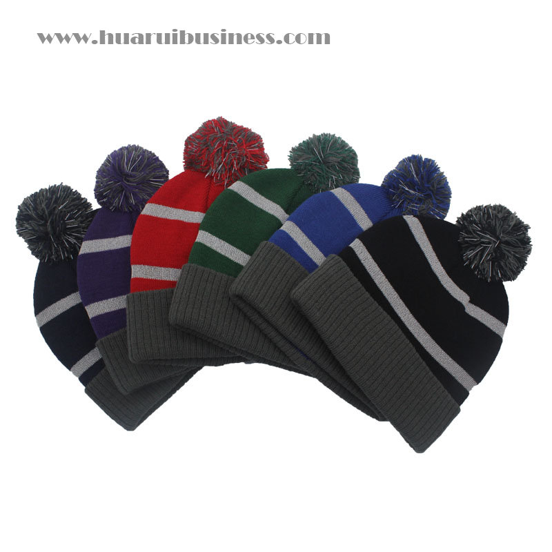 berretto con risvolto acrilico, cappello, tuque, unisex, berretto invernale con pom pom con strisce riflettenti