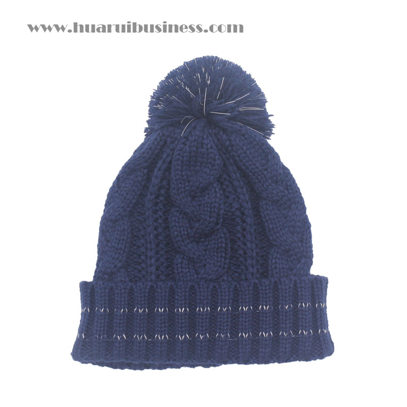 berretto con risvolto a trecce in misto maglia pesante, cappello, tuque, unisex, berretto invernale con pom pom, polsino con strisce riflettenti, pom pom con effetto riflettente