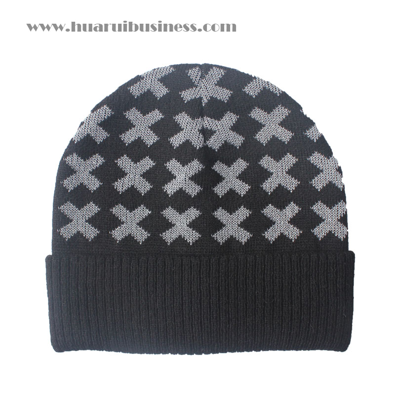 acrilico berretto a maglia, cappello a maglia acrilica, tuque, berretto d'inverno, berretto a mano, berretto con polsino, tutte lettere X con effetto riflettente