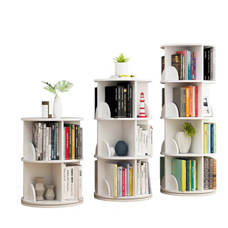 TMJ-2050 Custom Modern Home Wood White Revolving Storage Holders Racks Rotating Bookcase Book Shelf