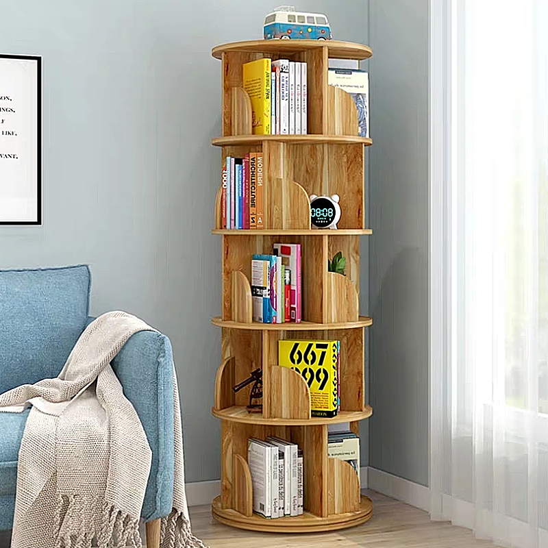 TMJ-2050 Custom Modern Home Wood White Revolving Storage Holders Racks Rotating Bookcase Book Shelf