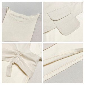 Design ampio Stile minimalista colletto tondo Stile manica cucita Casual Cotone tinta unita e lino oversize personalizzati 19527 T-shirt + Gilet