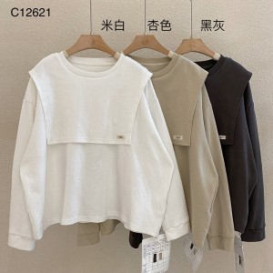 Design flessibile in stile Minimalist Round Collar stile maniche Stitched stile Cassual Solid color cotone e lino sovradimensionato personalizzato 12621 Sweatshirts