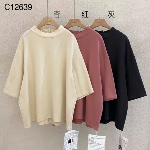 Design flessibile in stile Minimalist Round Collar stile maniche Stitched stile Cassual Solid color cotone e lino sovradimensionato personalizzato 12639 Sweatshirts