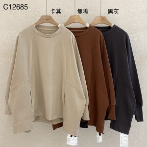 Design flessibile in stile Minimalist Round Collar stile maniche Stitched stile Cassual Solid color cotone e lino sovradimensionato personalizzato 12685 Sweatshirts