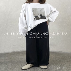 Design flessibile in stile Minimalist Round Collar stile maniche Stitched stile Cassual Solid color cotone e lino sovradimensionato personalizzato 12709 Sweatshirts