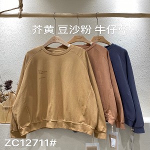Design flessibile in stile Minimalist Round Collar stile maniche Stitched stile Cassual Solid color cotone e lino sovradimensionato personalizzato 12711 Sweatshirts