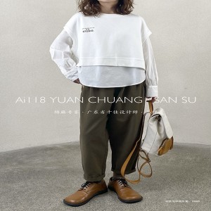 Design flessibile Minimalista Colore solido Casuale Sfollato Rivestimento doganale sovradimensionato 19600 colletti rotondi Maglietta +Waistscoat