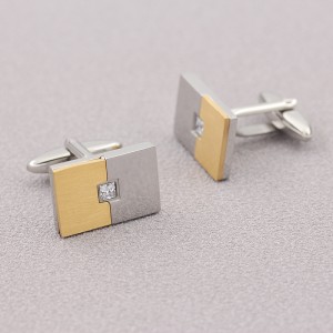Gemelli in oro 18 carati bicolore da incidere in acciaio inossidabile con pietra di zirconi