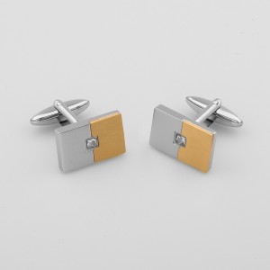 Gemelli in oro 18 carati bicolore da incidere in acciaio inossidabile con pietra di zirconi