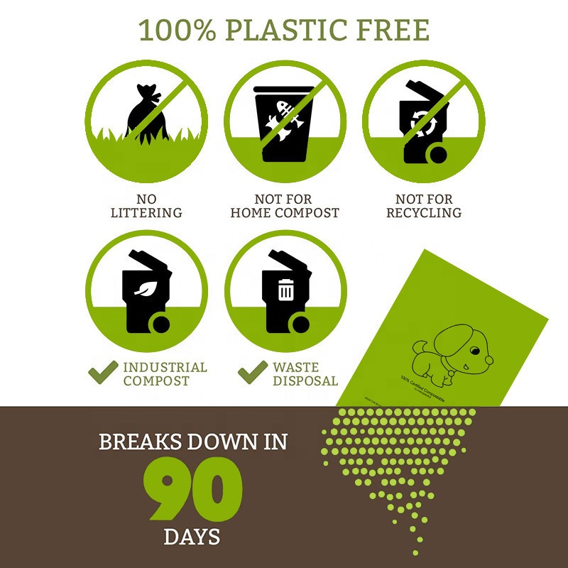 Whole Sale Compostable Smaltible Pet Poop Bags Eco Friendly Dog Poop Bags Cornamido Biodegradabili Bags
