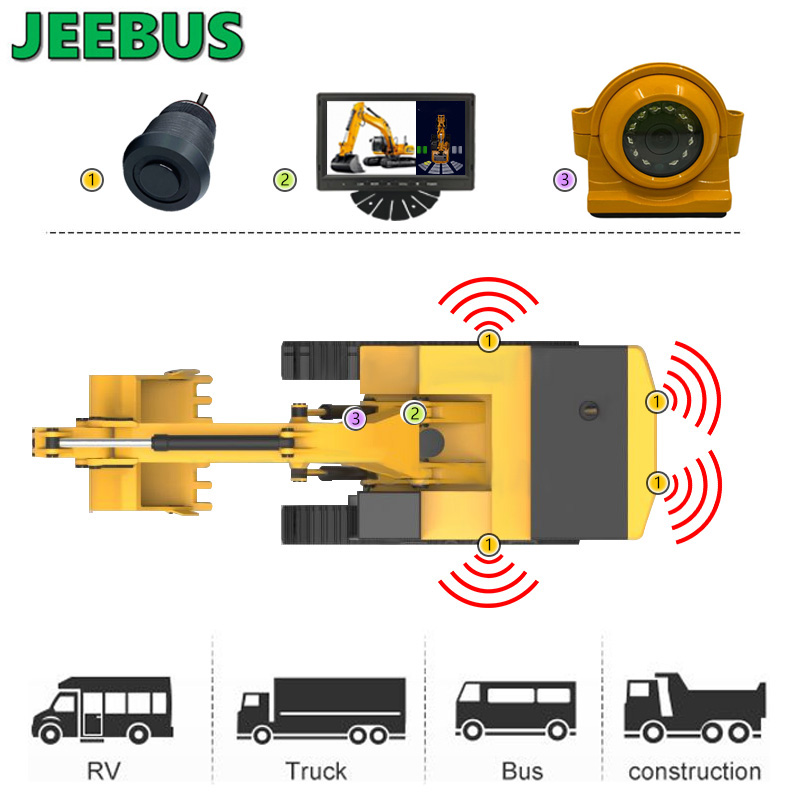 Kit sensore di parcheggio digitale ad ultrasuoni 4 sensori Display Telecamera di retromarcia Rilevamento radar di backup Avviso Sistema di monitoraggio da 7 pollici