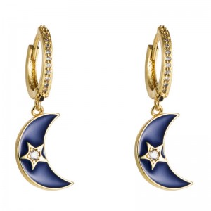 European and American Border Border Fashion Ins Wind Semplice Orecchini Gocciolante Olio Dripping Moon Stars Rame Inlaid Zircon Serie Arcobaleno Orecchini Orecchini Donne