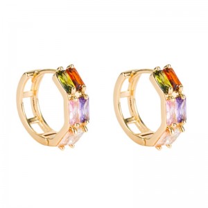 Fonde transfrontaliera Commercio estero Geometrico doppia fila Zircone orecchini femmina rame micro-intaidio colore zirconio hip-hop orecchini orecchini all\'ingrosso