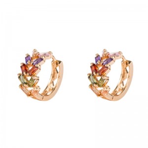 Europeo e Americano Fashion Personalità Foglia in ottone Micro-intarsiato Zircone orecchini femminili orecchini temperamento coreano in metallo orecchini a vento freddo