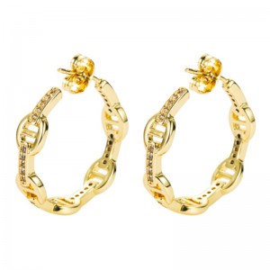 New European and American Fashion Geometric Big Ear Hoop orecchini Orecchini femminili in ottone ottone placcato in oro micro-intarsiato personalità Semplice orecchio gioielli
