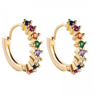 Orecchini Europeo e americano Fonti transfrontaliere intarsiato zircone colorato zircone geometrico orecchini rotondi hip-hop gioielli in rame dorato