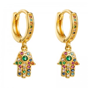 Orecchini di pietra preziosa colorata in rame micro-intarsiato femminile Europeo e American Style Trend Personality Palm Orecchini a vento freddo Net rossa Gioielli orecchio