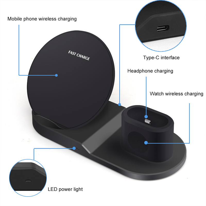 3 in 1 QI Charger wireless Watch Watch Charger Wireless Standard Dock Dock Station per iPhone