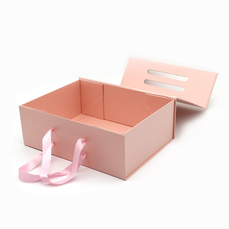 Logo personalizzato stampato carta pieghevole pacco piatto cosmetico regalo confezione rosa con manico