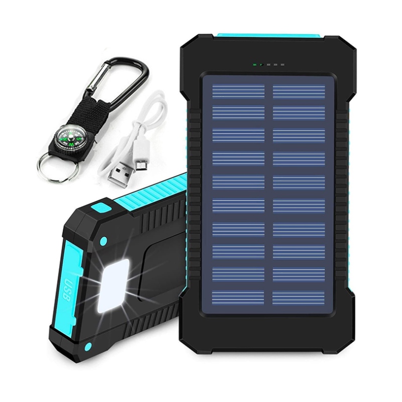 Banca di energia solare Dual USB Power Bank USB 20000Mah Caricabatteria impermeabile Pannello solare portatile esterno con luce a LED