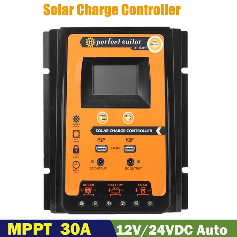 PWM 30A 12V 24VDC Carica solare regolatore di regolazione della batteria del regolatore del regolatore solare con display LCD a doppia uscita USB