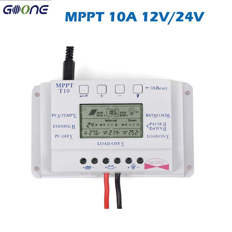 PWM 20A 10A Regolatore di carica del pannello solare del pannello solare T10 T20 12V 24 V Auto LCD Display Light e Dual Timer