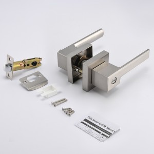S7809 Leva della porta della privacy quadrata contemporanea per camera da letto o bagno, manopole per porte di chiusura senza chiave incastonate innichel satinato