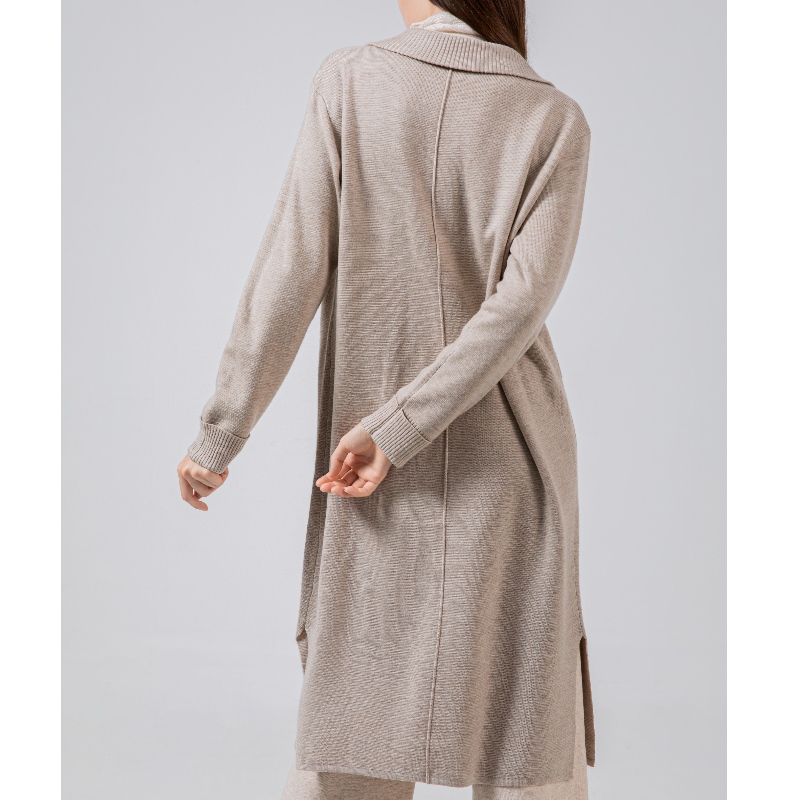 Cardigan lungo a maglia casual alla moda con risvolti di lana 69035#