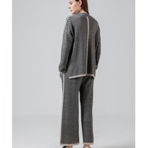 Biancheria di lana semplice casual alla moda a maglia due pezzi con un colletto di linea Set 69055#