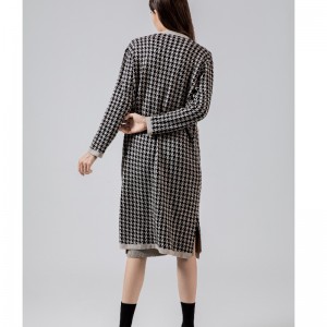 Alla moda casual Joker QanyBirdCheck Wool Wool Waver Long Cardigan Coat 69069#