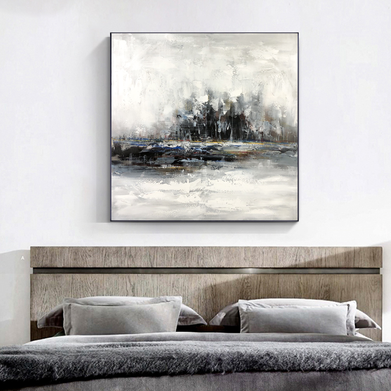 Vendita calda Opere d'arte astratta su tela MODREN Bianco enero dipinti a olio a mano per la decorazione della parete del salotto