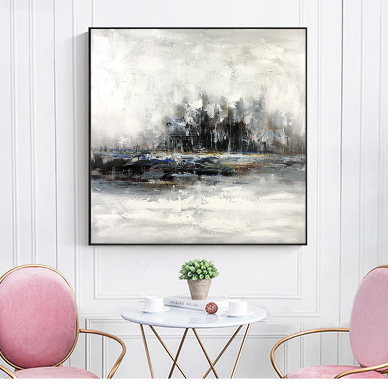 Vendita calda Opere d'arte astratta su tela MODREN Bianco enero dipinti a olio a mano per la decorazione della parete del salotto