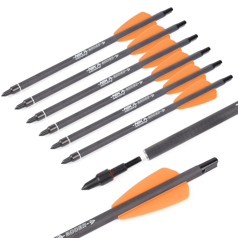 Nika Tiro con l'arco 113167-14 7.5inch ID6.2mm Bulloni della balestra di carbonio Bulloni di plastica Nock System Adder/R9/RX Tiro con l'arco tiro
