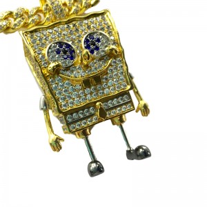 Moda Cartoon SpongeBob SquarePants SquarePants Inlaid Zircon Pendant Hip Hop Street Trend Collana