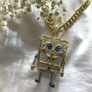 Moda Cartoon SpongeBob SquarePants SquarePants Inlaid Zircon Pendant Hip Hop Street Trend Collana
