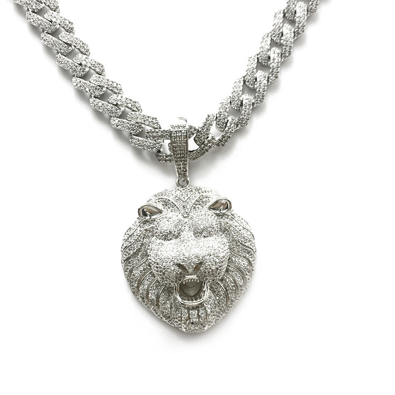 Pendente della testa del leone del rame dell'anca hop personalizzato placcato oro reale con collana della catena cubana