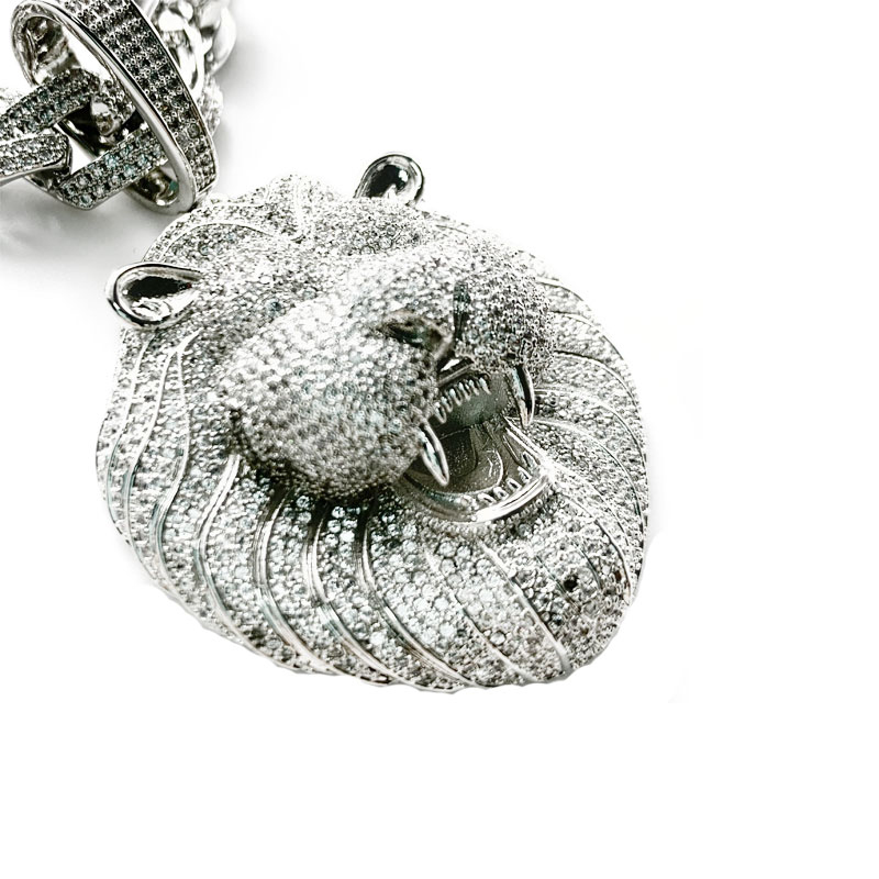 Pendente della testa del leone del rame dell'anca hop personalizzato placcato oro reale con collana della catena cubana