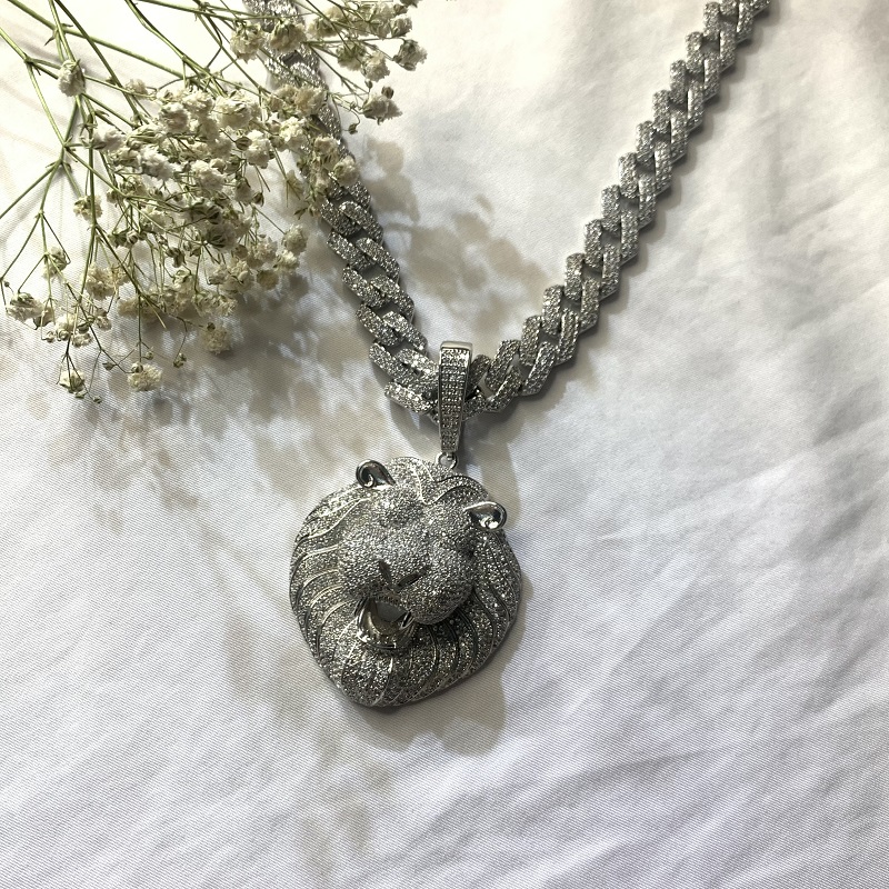 Pendente della testa del leone del rame dell'anca hop personalizzato placcato oro reale con collana della catena cubana