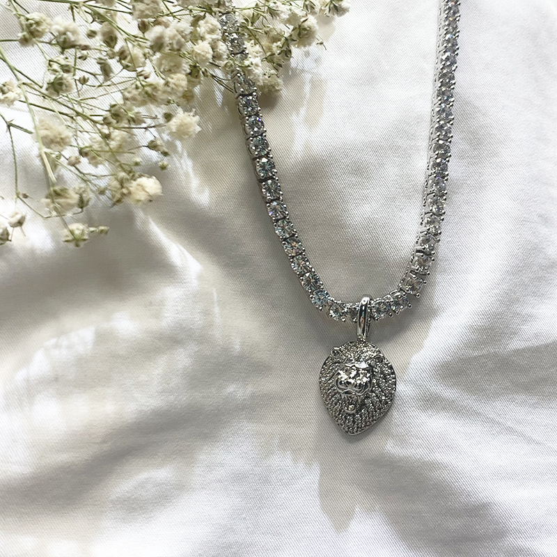 Pendente a testa di leone del rame dell'anca hop personalizzato placcato oro reale con collana della catena cubana (piccola)