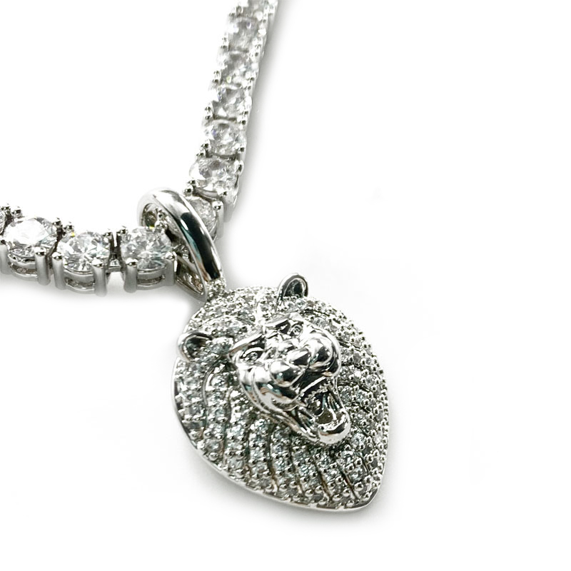 Pendente a testa di leone del rame dell'anca hop personalizzato placcato oro reale con collana della catena cubana (piccola)