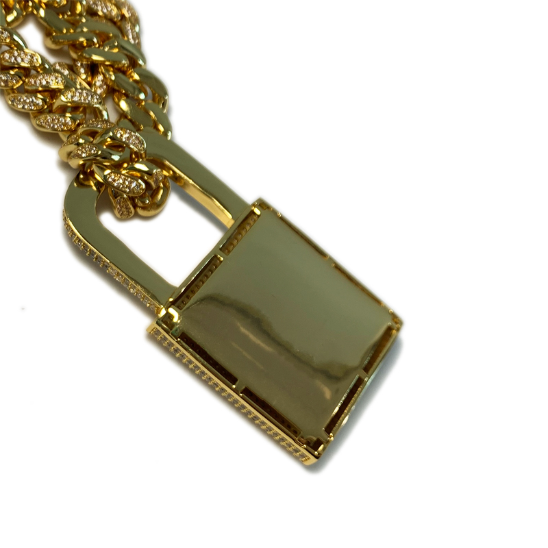 Pendente a chiave in rame in ottone in rame Iced Out Cubic Zircon Diamond Lock Block Collana