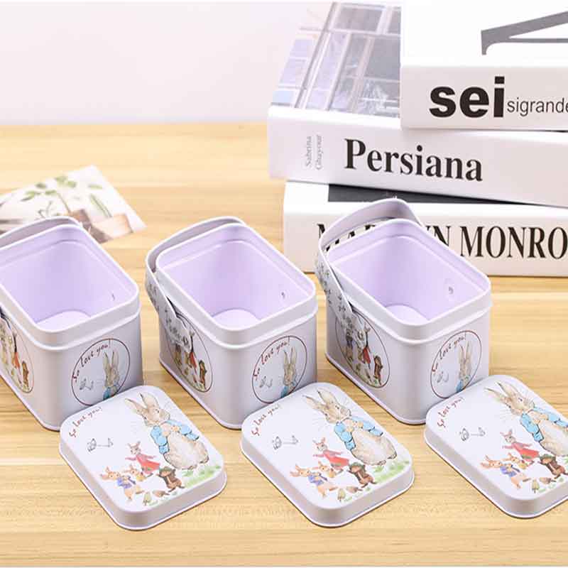 Scatola di latta piccola caramelle di qualità alimentare con manico108 * 80 * 60mm