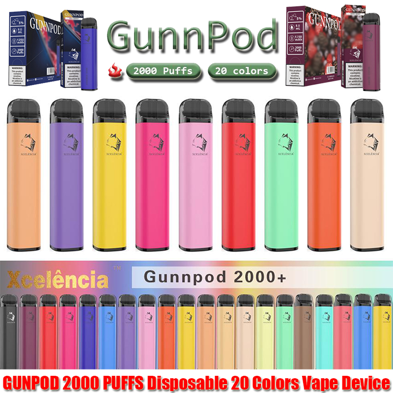 Gunnpod 2000 sbuffi pre-riempiti vape usa e getta vape 1250mAh batteria e sigaretta Deivce 18350 8ml vaporizzatore kit di avviamento vaporizzatore vs elfo bar 20 flavs penna pod box giunpod