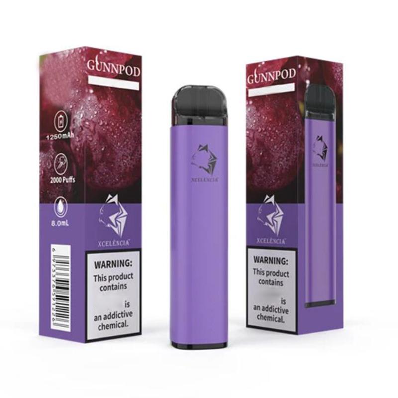 Gunnpod 2000 sbuffi pre-riempiti vape usa e getta vape 1250mAh batteria e sigaretta Deivce 18350 8ml vaporizzatore kit di avviamento vaporizzatore vs elfo bar 20 flavs penna pod box giunpod