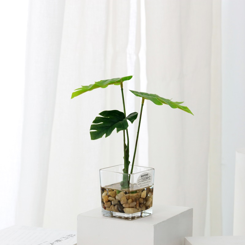 Pianta artificiale in vaso in imitazione acqua con articoli di vetro