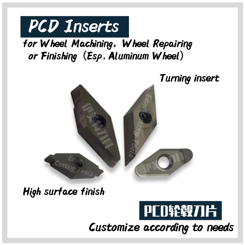 Utensili da taglio EMET, inserto PCD/blade in particolare per la lavorazione di parti del motore automobilistica, riparazione ruota, fininshing ruota, tornitura, separazione e scanalatura, profilazione