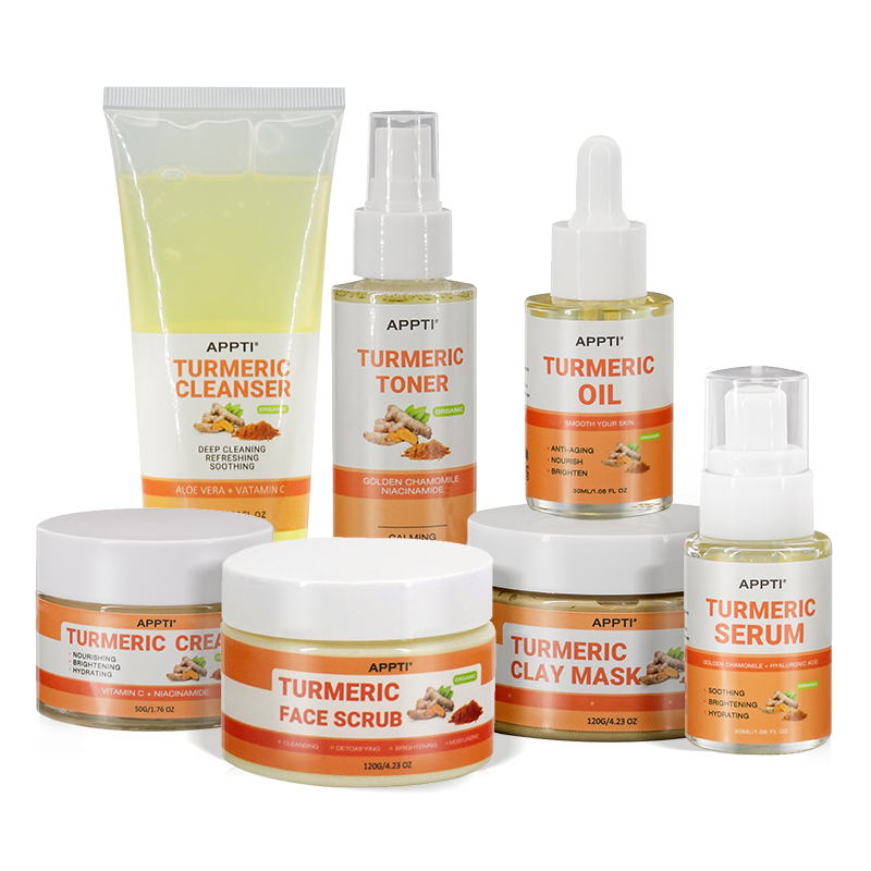 Etichetta privata dell'OEM organico vegano organico Acne Acne Regalo Kit Viso Siero Anti Invecchiamento Corea Correre la curcuma Pelle viso Cura della pelle Set di curcuma