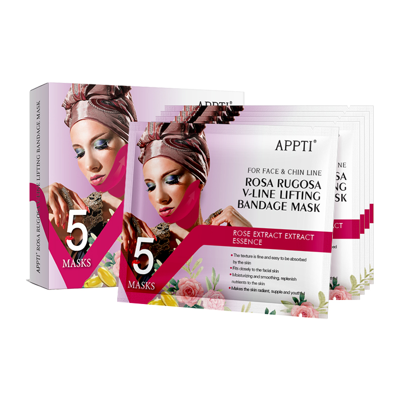 Apppti rose rugosa v-line sollevamento brandage maschera faccia faces dimagrante cinghia bellezza doppio mento riduttore idrogel maschera facciale per sollevare il mento e stringere la pelle